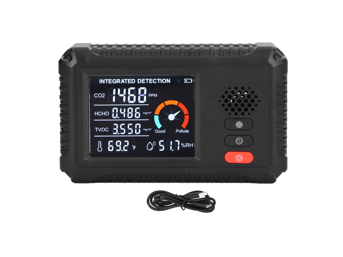 Detector De Calidad Del Aire 5 En 1, Monitor De Co2, Hcho, Tvoc, Temperatura Y Humedad En Tiempo Real.