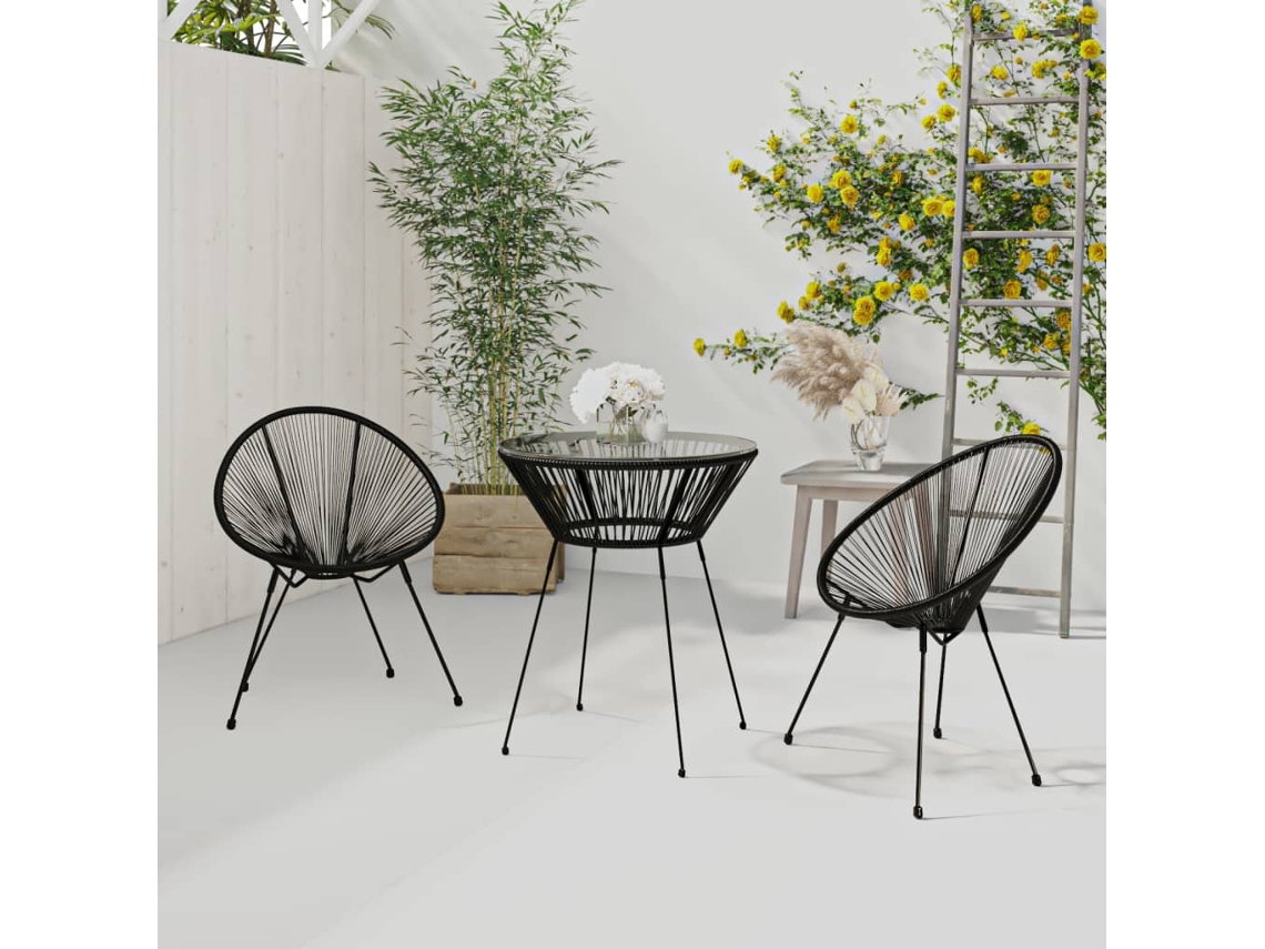 Juego de comedor de jardín de 2 piezas de mimbre de PVC negro Dkd Home Decor