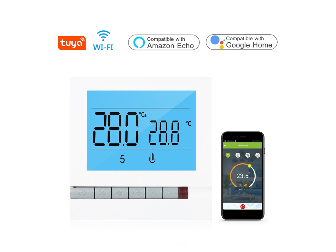 Termostato Inteligente Tuya Con Conexión Wifi, Programable Con Control Por Voz Mediante Alexa Y Google Home Para Calentadores De Agua Eléctricos/a Gas, Pantalla Lcd Retroiluminada.