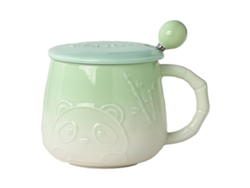 Taza de agua de 400 ml, taza de cerámica de panda en relieve con tapa y cuchara, taza de leche de alto valor para el hogar NEVEANCE