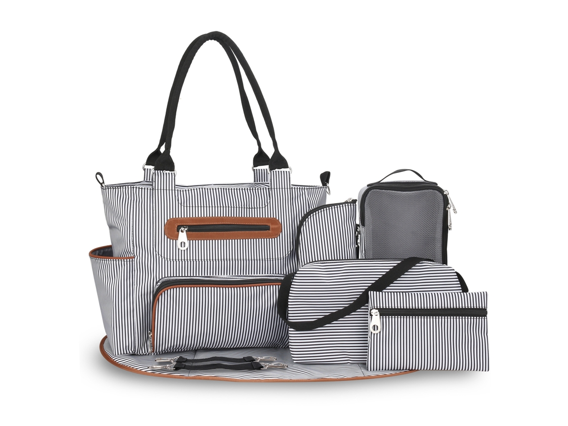 Bolsa de pañales multifuncional a rayas de gran capacidad, ideal para mamás y bebés. Yunzii negra.