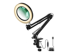 Lupa de vidrio de alta pureza, 5 aumentos con luz LED ajustable, base resistente para joyería, esculturas y modelado.