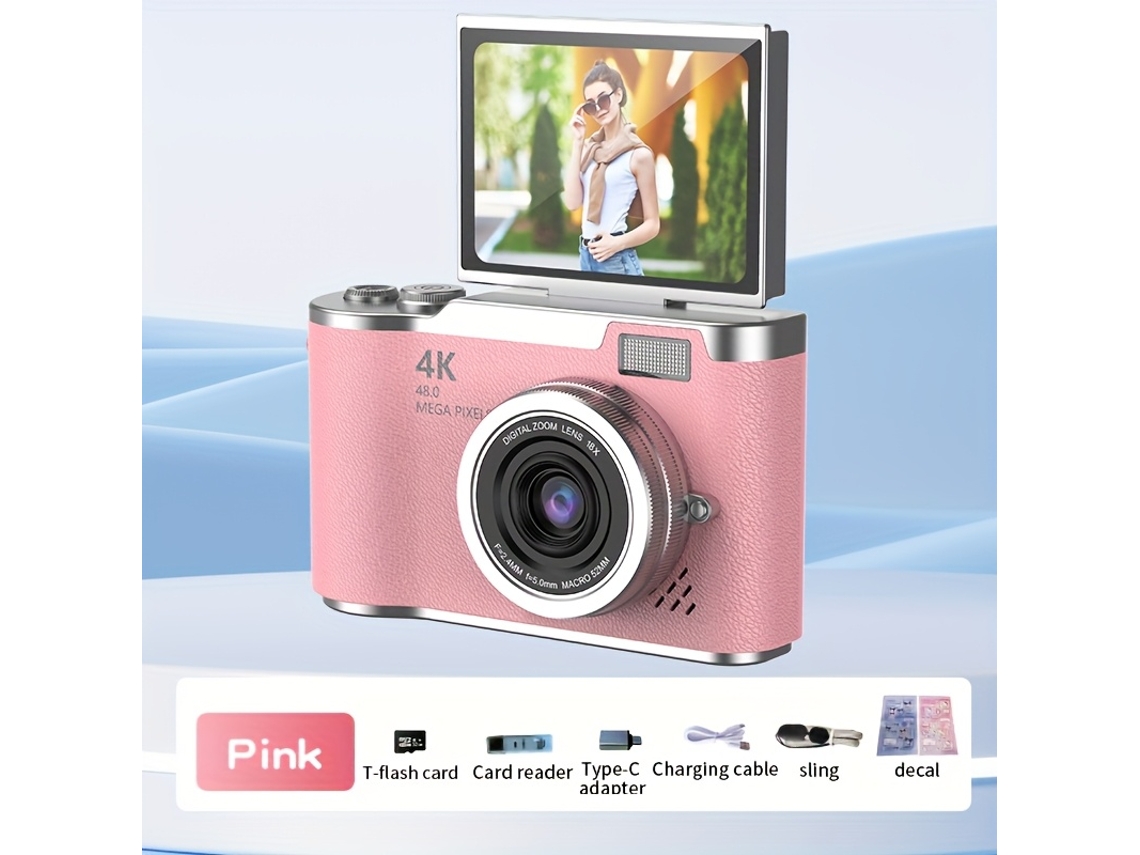 Cámara digital Gertiz 4k HD para selfies y vlogs, color rosa
