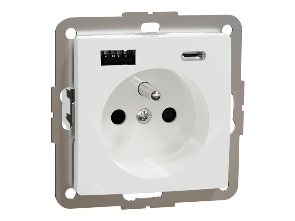 Toma 2pe Con Usb A Y Usb C 3a Schneider Electric Sdd111072 Empotrada Blanca 16a 3680w