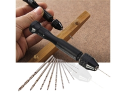 Mini taladro de mano de aluminio con portabrocas sin llave y 10 brocas helicoidales, acero.
