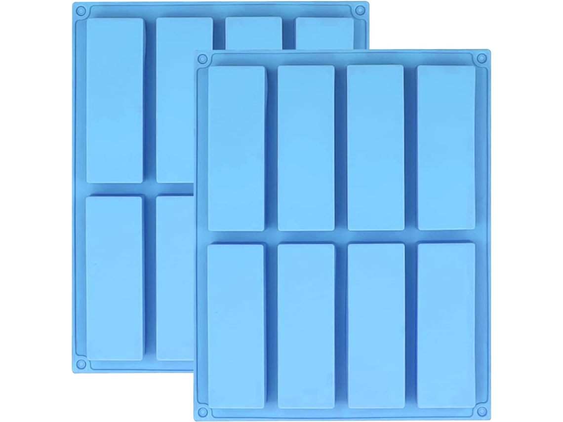 Molde de silicona - 2 unidades - Para barritas de cereales - 8 cavidades rectangulares - Para barritas energéticas y jabón - 26,6 x 21 cm (azul)