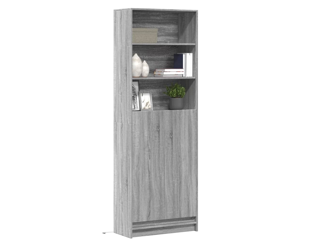 Aparador Con Led Madera Ingeniería Gris Sonoma 69x32,5x200 Cm