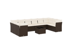 Conjunto de 11 sofás de jardín con cojines, mimbre, patas marrones, MAISON EXCLUSIVE (11 piezas)