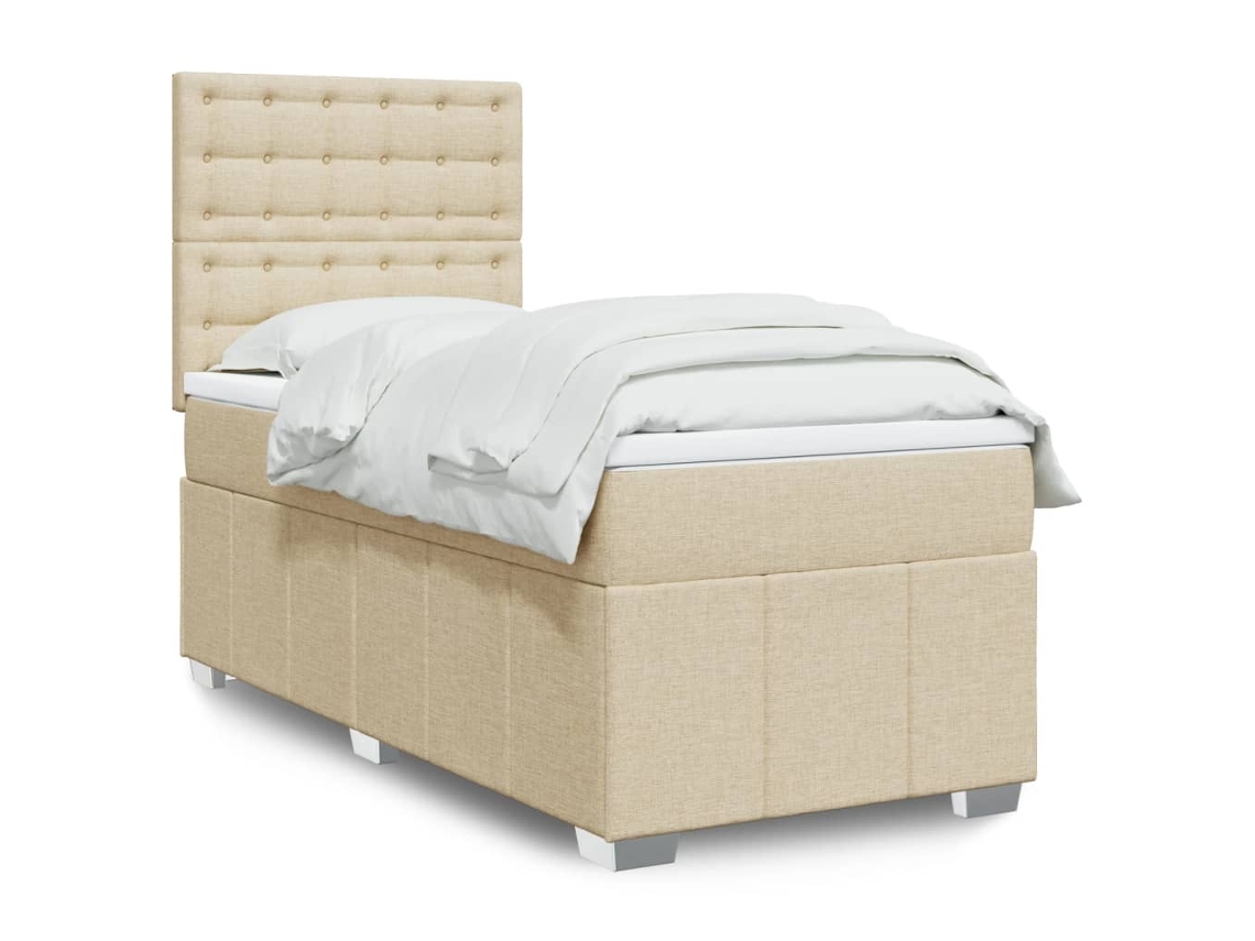 Cama Box Spring Con Colchón Tela Color Crema 90x200 Cm