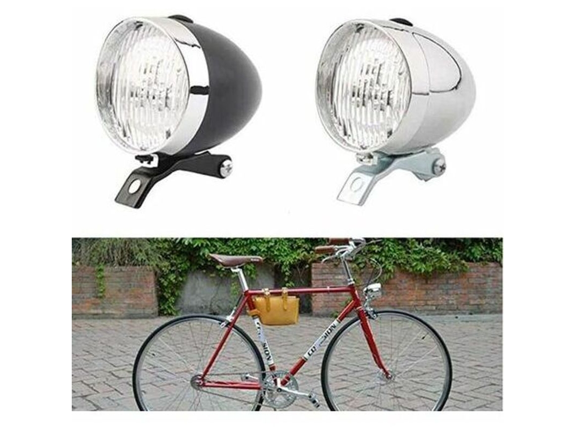 Luz De Bicicleta Vintage, Faro Delantero De 3 Led, Linterna De Seguridad Retro Plateada Y Negra.