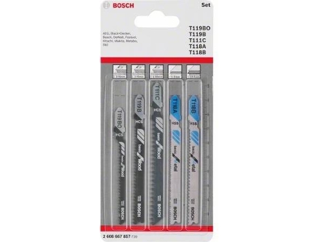 Conjunto de Láminas de Sierra de Calar BOSCH Básicas Madera y Metal - 5 Un - Vástago T T 119 Bo; T 119 B; T 11 C; T 118 A; T 118 B