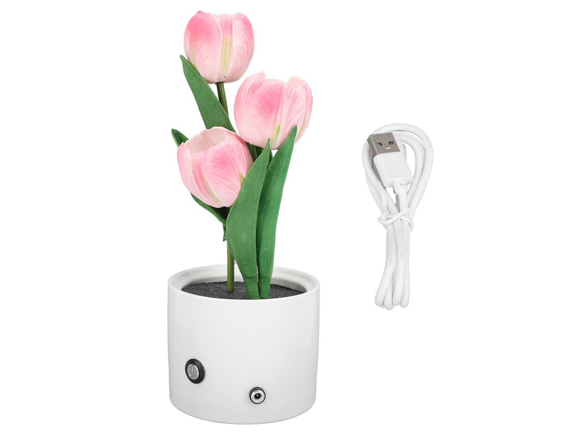 2026-lámpara De Flores Led Luz Cálida Táctil Regulable 3 Cabezas Lámpara Nocturna Con Vaso Cerámico Para Dormitorio
