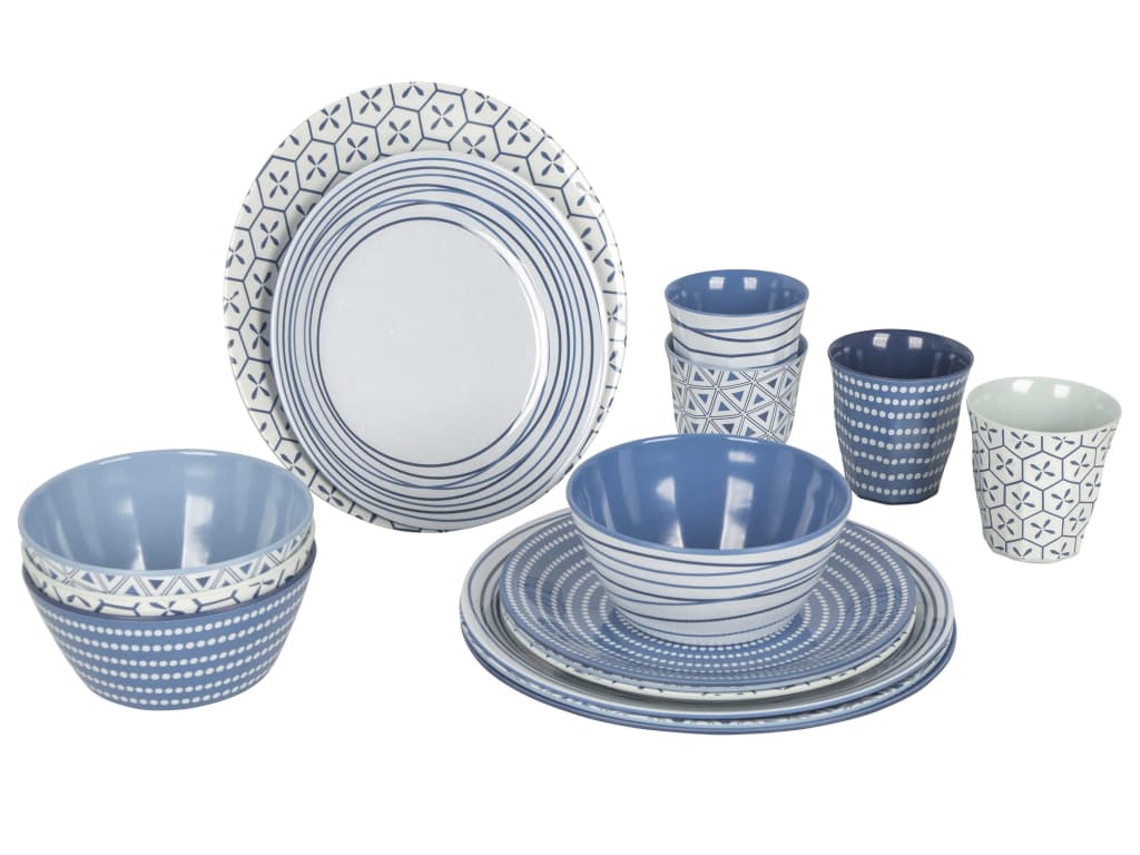 Bo-Camp Set de vajilla 16 piezas Mix & Match melamina azul
