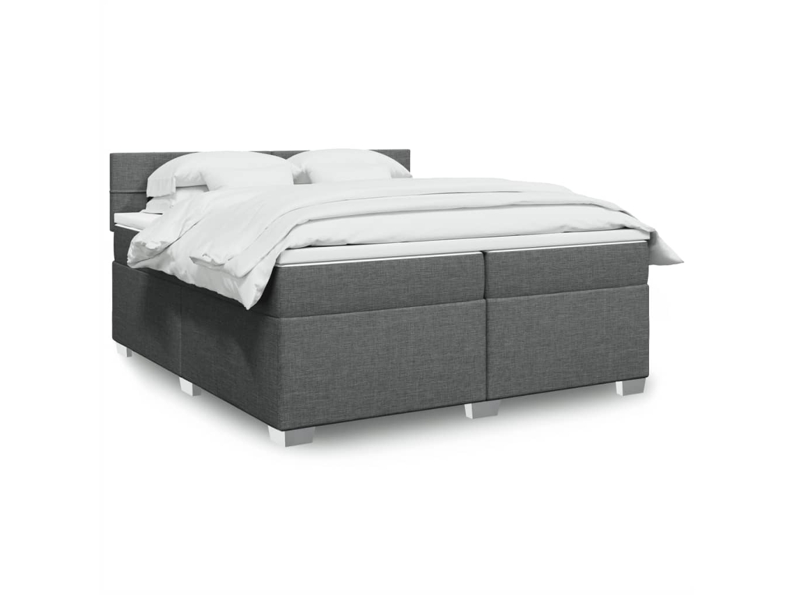 Cama Box Spring Con Colchón Tela Gris Oscuro 200x200 Cm