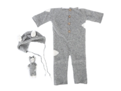 Traje De Fotografia Para Recém-nascido Macacão Chapéu Brinquedo Conjunto 0-3 Meses Cinza