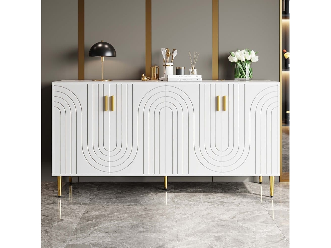 Aparador Moderno - 4 Puertas Con Patrón Ondulado - En Mdf - Blanco