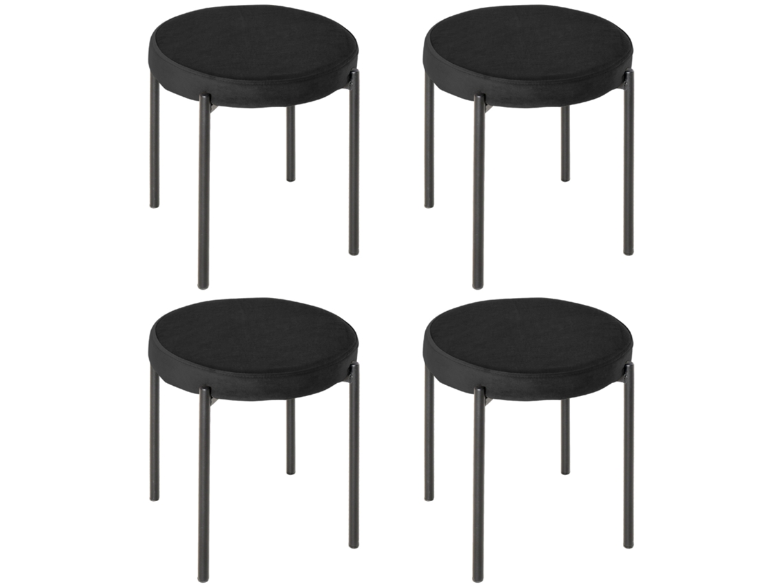 Juego De 4 Taburetes De Comedor Apilables, De Terciopelo Y Metal, Color Negro.