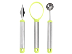 Juego De 3 Herramientas Para Desenterrar Melones Y Otras Frutas Con Mango Ergonómico, Acero Inoxidable, Color Verde Y Plateado.