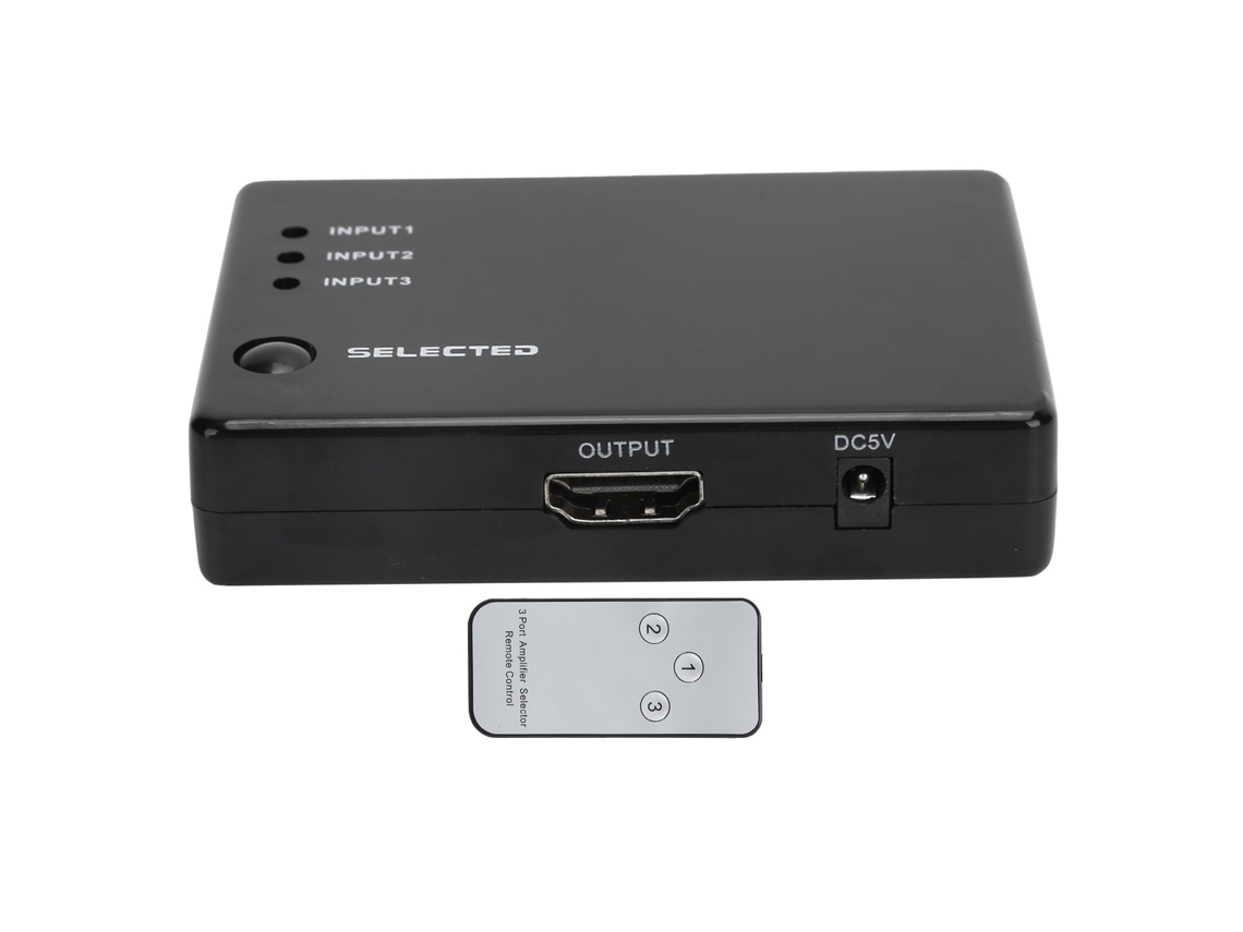 Comutador Hdmi 3 Em 1 Com Controle Remoto Conversor 1080p Compacto Plug And Play