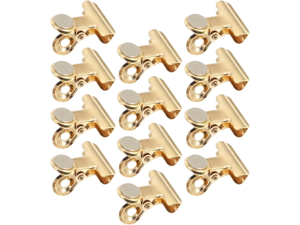 Juego 12 Clips Magnéticos Fotos Acero Inoxidable Dorado Elegantes Imágenes Portátiles Fáciles Transportar