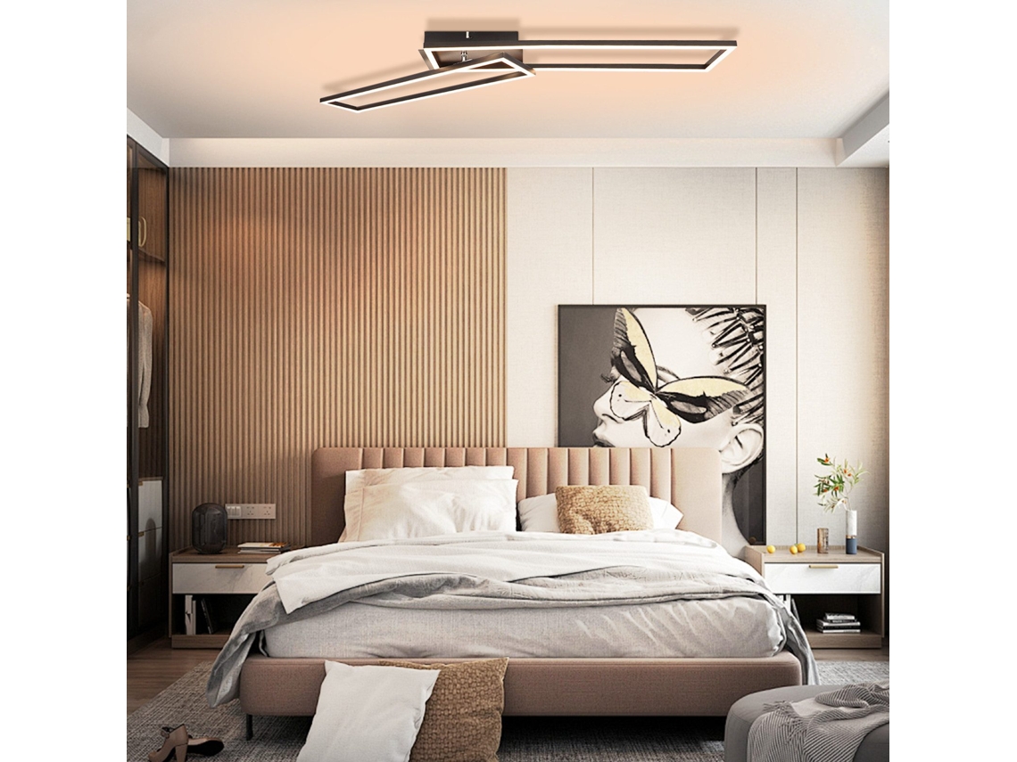 Lámpara de techo LED moderna, 2 luces, negra, 102 cm, regulable, con mando a distancia, 36 W, Nettlife