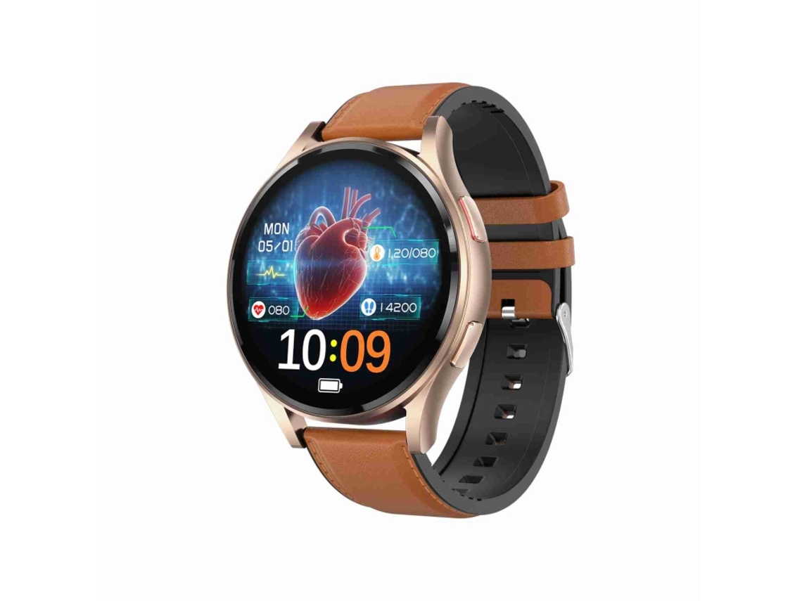 Pulsera inteligente con correa de cuero de 3,63 cm (1,43 pulgadas) que permite la monitorización no invasiva de ECG y glucosa en sangre. (marrón)