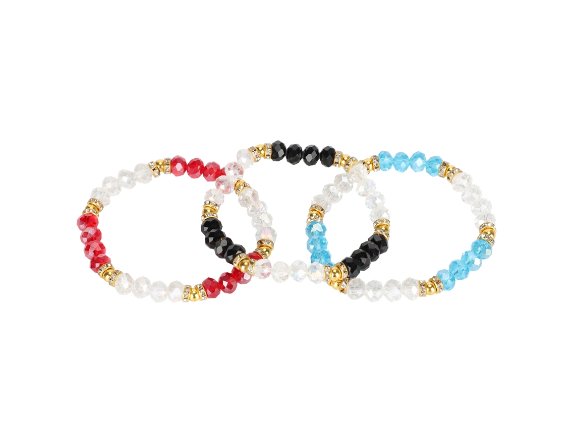 3 Pulseras Sencillas Apilables De Cuentas De Cristal, Regalo De Joyería Para Mujeres Y Amigas.