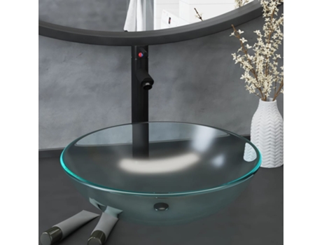 Lavabo VIDAxL con Grifo y Tapón Pulsador Cristal Templado Esmerilado