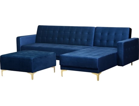 Sofá con Reposapiés Aberdeen (Azul - Terciopelo -168x267x83 cm)