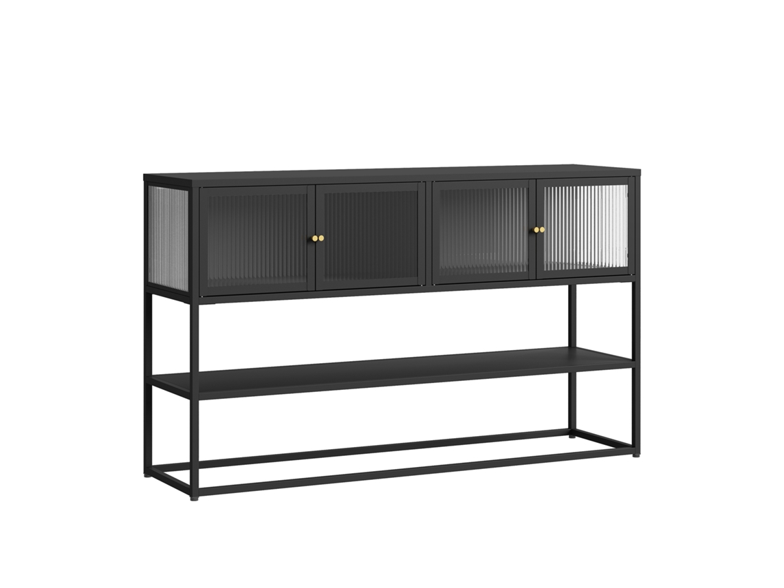 Aparador Säkylä con 4 puertas de cristal, 150x38x90 cm, acero negro, [EN.CASA]