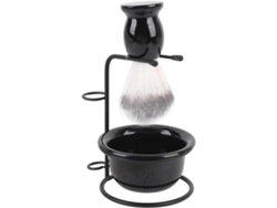 Juego De Cepillos Para Hombre Con Soporte: Cerdas Sintéticas, Mango De Madera Y Cuenco De Acero.