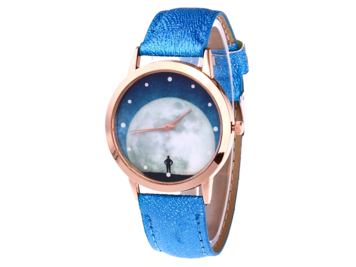 Reloj De Pulsera Unisex De Cuarzo Con Correa De Piel Sintética Y Estampado De Cielo Estrellado Azul Real.