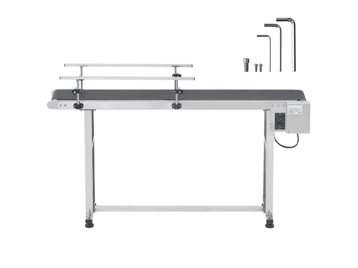Cinta transportadora de PVC de acero inoxidable Succebuy de 1498,6 x 398,8 mm con pasamanos doble