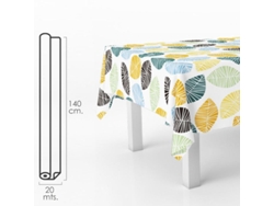 Mantel Hule Rectangular Hojas Colores. Impermeable Antimanchas PVC 140 cm x 20 metros. Rollo Recortable. Interior y Exterior ORYX