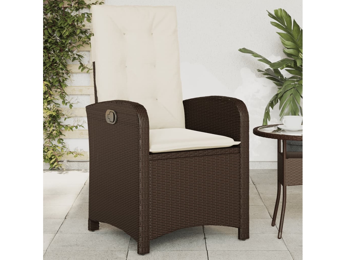 Silla de jardín reclinable marrón con cojines de mimbre de DKD Home Decor