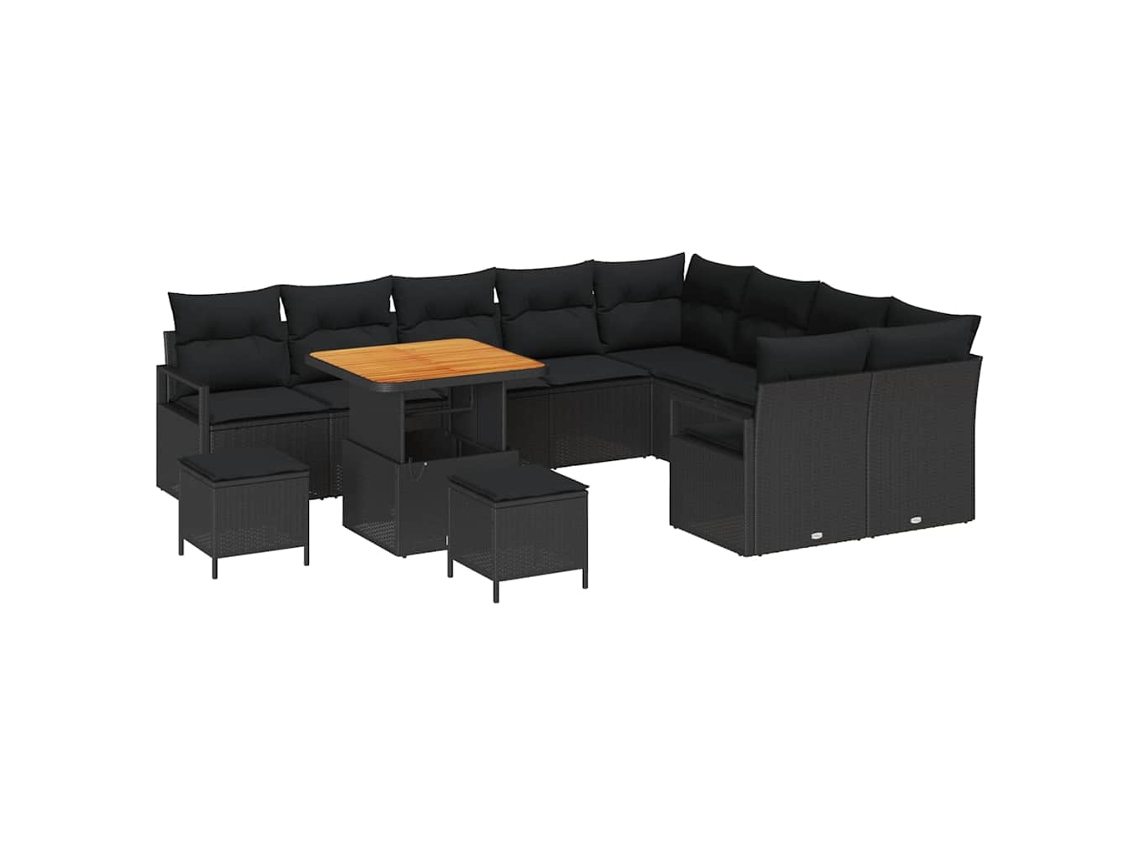 Maison Exclusive - Conjunto De Sofá De Jardín Con Cojín Con Almohada 12 Pcs Negro