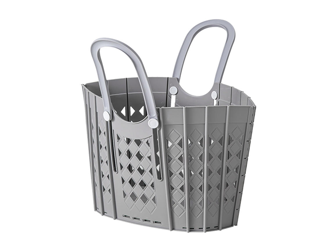 Cesta de lavandería plegable de plástico multifuncional con asas para el baño del hogar, color gris