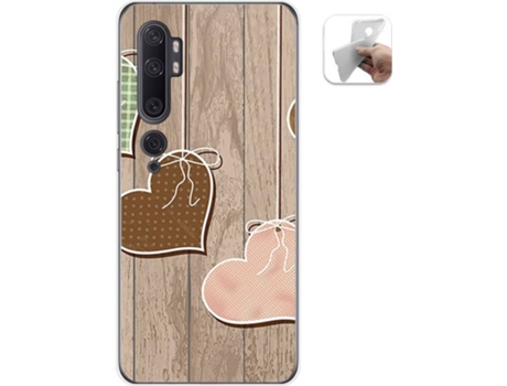 Carcasa Xiaomi Mi Note 10 TUMUNDOSMARTPHONE Corazones Madera Multicolor