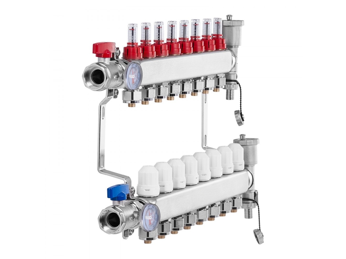 Conjunto de distribución de calor de 7 circuitos Tekmaquinas para calefacción por suelo radiante