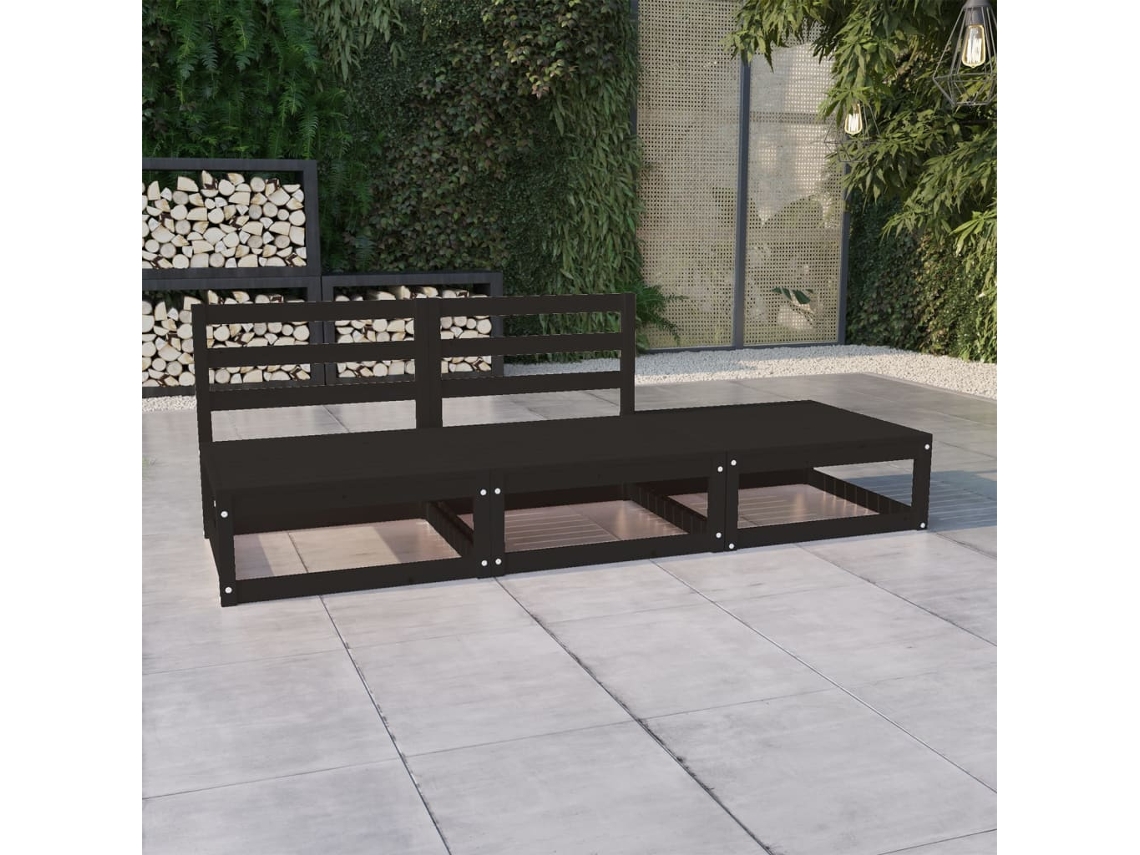 Conjunto de salón de jardín de 3 piezas de pino macizo negro Dkd Home Decor