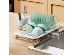 Encantador escurridor de platos de cocina con diseño compacto, construcción duradera y resistente a la oxidación para entornos húmedos, elegantes asas de madera que
