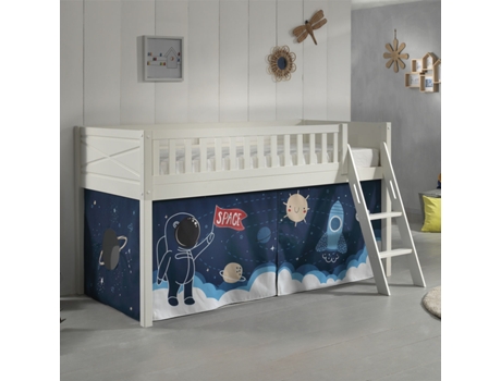 Somier Meia Altura Cobertura Space Vipack PETITSMEUBLES Madera de Pino Tecido Blanco (207.5x134.5x114)