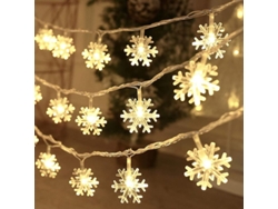 Luces De Navidad 20 Pies 40 Led Copos De Nieve Batería Impermeable Interior Exterior Blanco Cálido