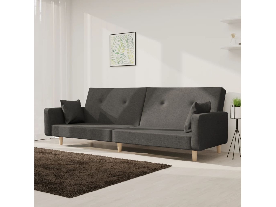 Sofá Cama De 2 Plazas Con Dos Almohadas Tela Gris Oscuro