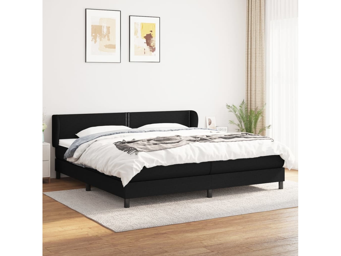 Cama Box Spring Con Colchón Tela Negro 200x200 Cm