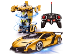 Coche robot transformable a control remoto juguete de 24 GHz escala 1:18 recargable rotación de 360° carreras acrobáticas amarillo GERTIZ