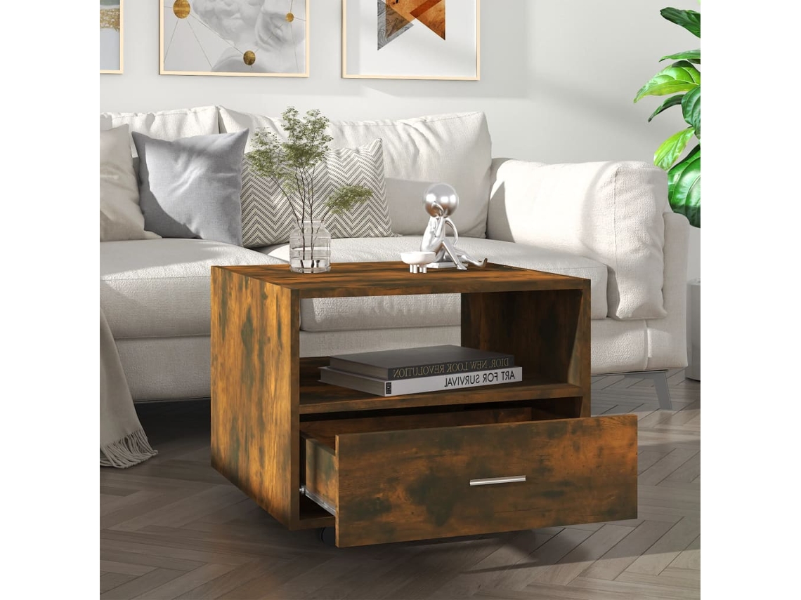 Mesa de Centro de Apoyo 55X55X40 Cm Derivados de Madera Roble Ahumado