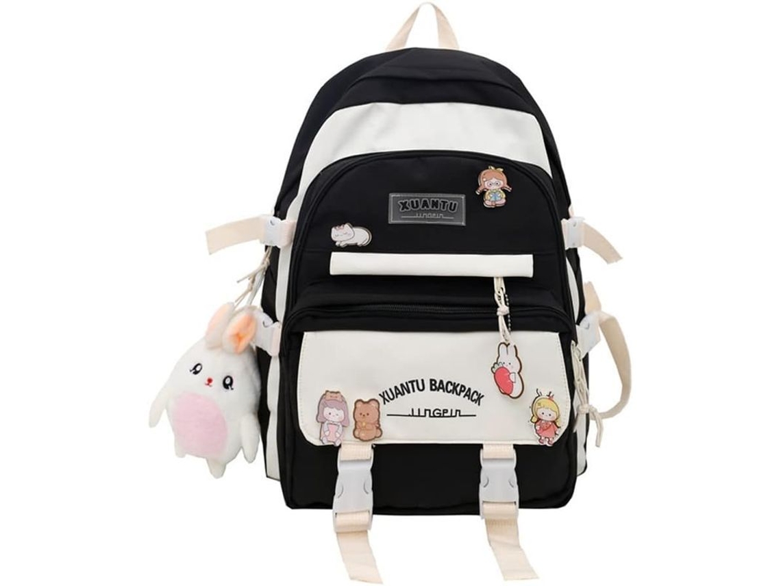 2026-mochila Escolar Linjou Kawaii Para Niñas, Mochila Casual Con Compartimento Para Portátil (negro)