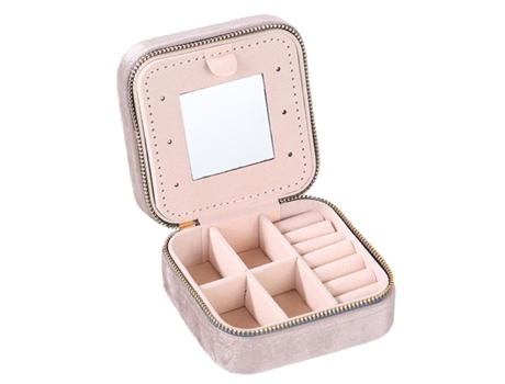 Mini joyero de viaje pequeño organizador de joyas de viaje portátil con espejo 3 capas 10*10*5 cm rosa ZMDECQNA