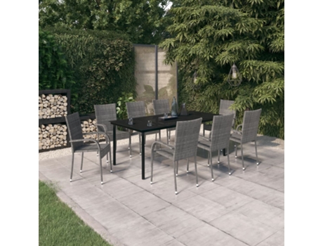 Conjunto 9 de comedor para jardín VIDAXL gris y negro
